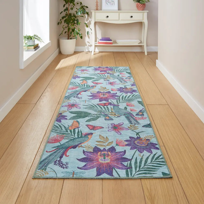 Catherine Lansfield Amaya Tropical Birds Purple Washable Purple Rug