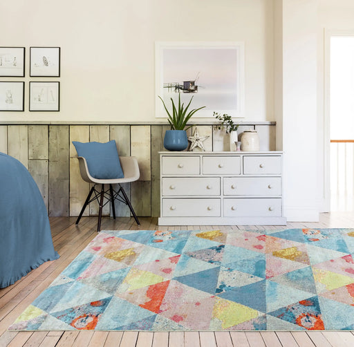 Asiatic amelie am03 triangles Blue, Multicoloured, Pink Living Room  Rug.