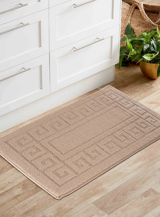 Serdim Rugs washable 9mm gel back greek key beige Beige Living Room Geometric Rug.