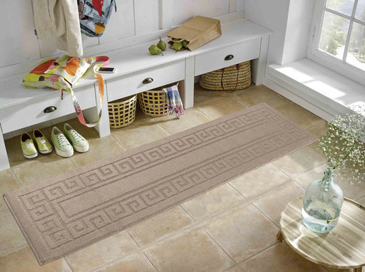 Serdim Rugs washable 9mm gel back greek key beige Beige Living Room Geometric Rug.