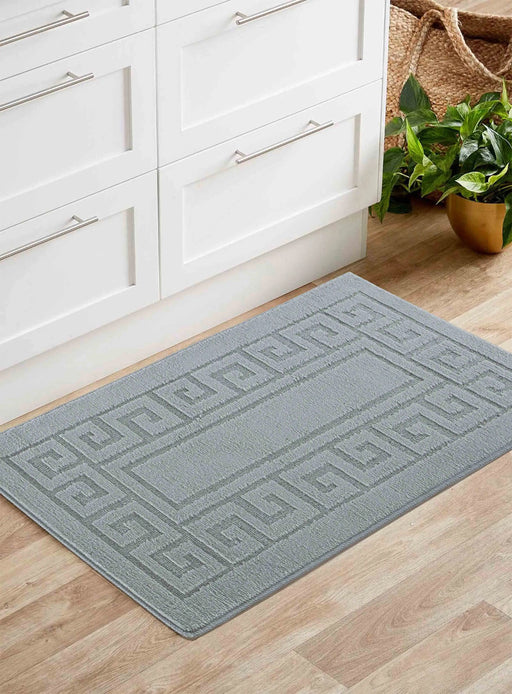 Serdim Rugs washable 9mm gel back greek key dark grey Grey Living Room Geometric Rug.