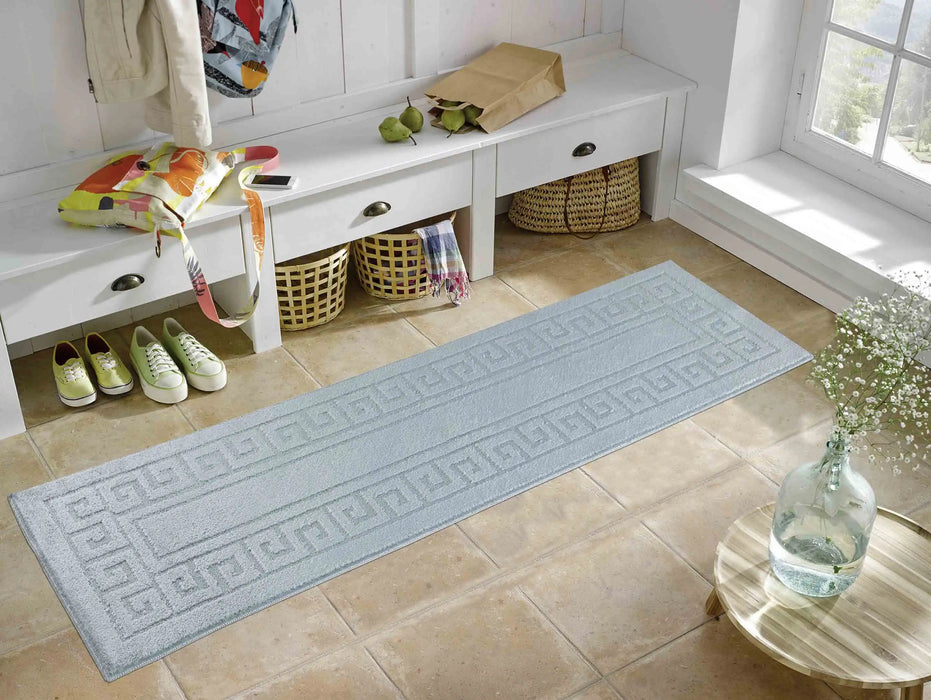 Serdim Rugs washable 9mm gel back greek key dark grey Grey Living Room Geometric Rug.