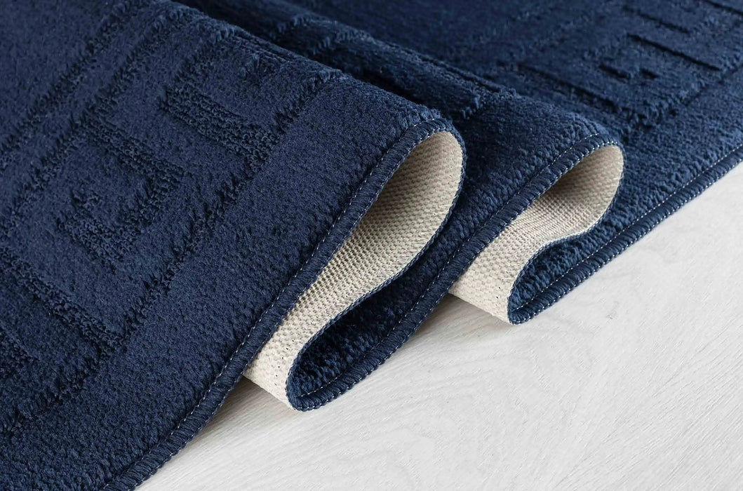 Serdim Rugs washable 9mm gel back greek key navy Blue, Navy Living Room Geometric Rug.