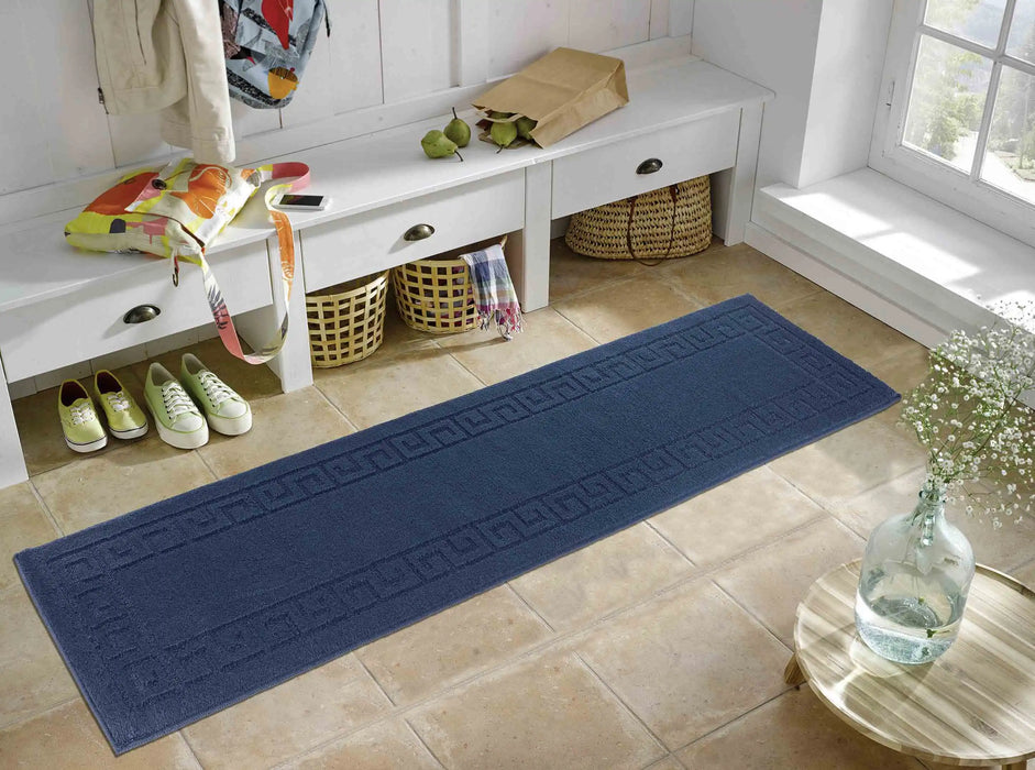 Serdim Rugs washable 9mm gel back greek key navy Blue, Navy Living Room Geometric Rug.
