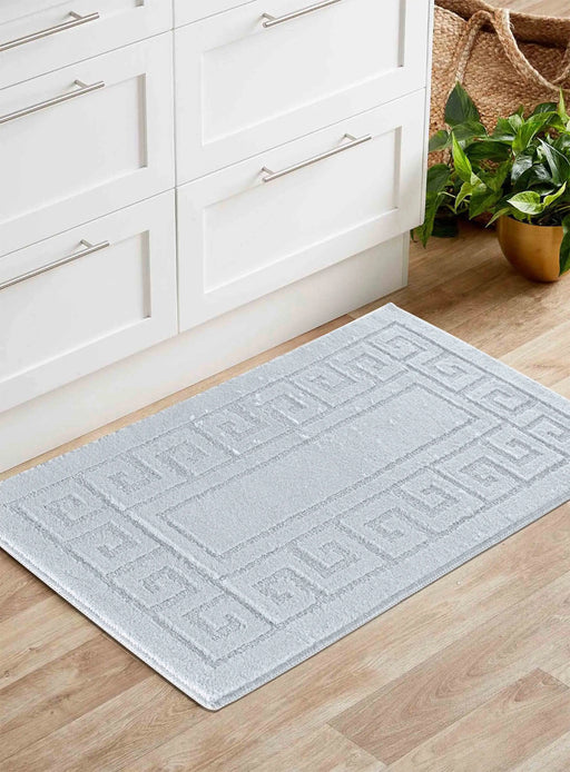 Serdim Rugs washable 9mm gel back greek key silver Grey Living Room Geometric Rug.