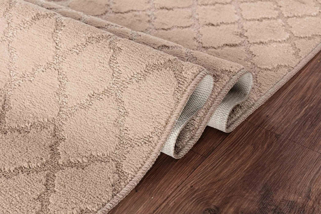 Serdim Rugs washable 9mm gel back trellis beige Beige Living Room Geometric Rug.