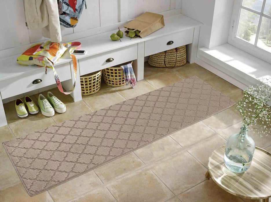 Serdim Rugs washable 9mm gel back trellis beige Beige Living Room Geometric Rug.