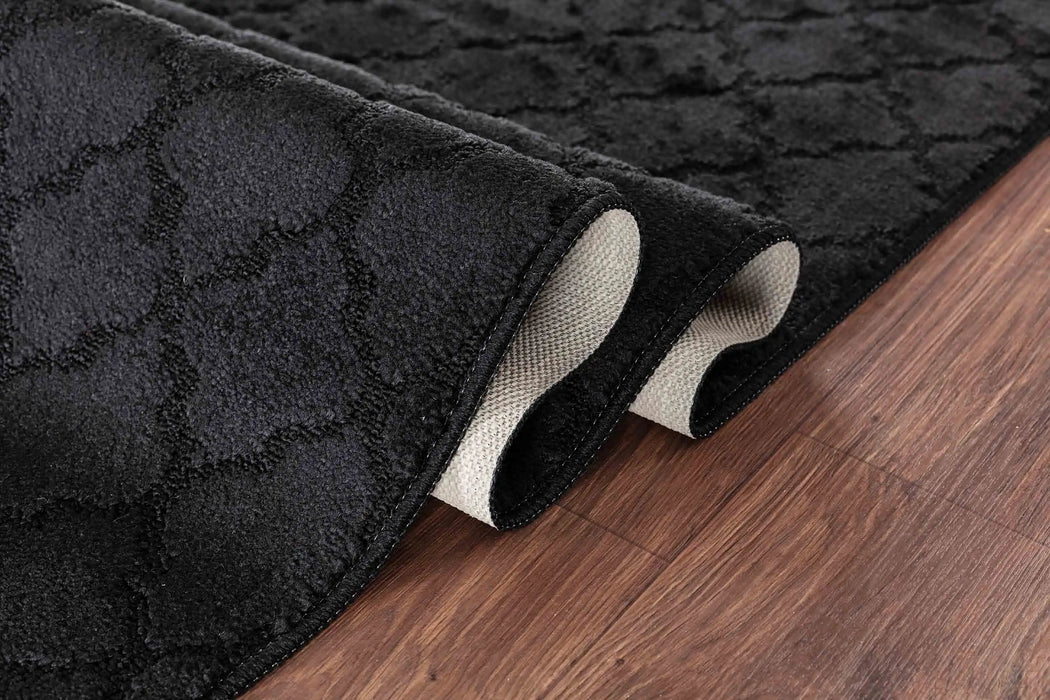 Serdim Rugs washable 9mm gel back trellis black Black Living Room Geometric Rug.