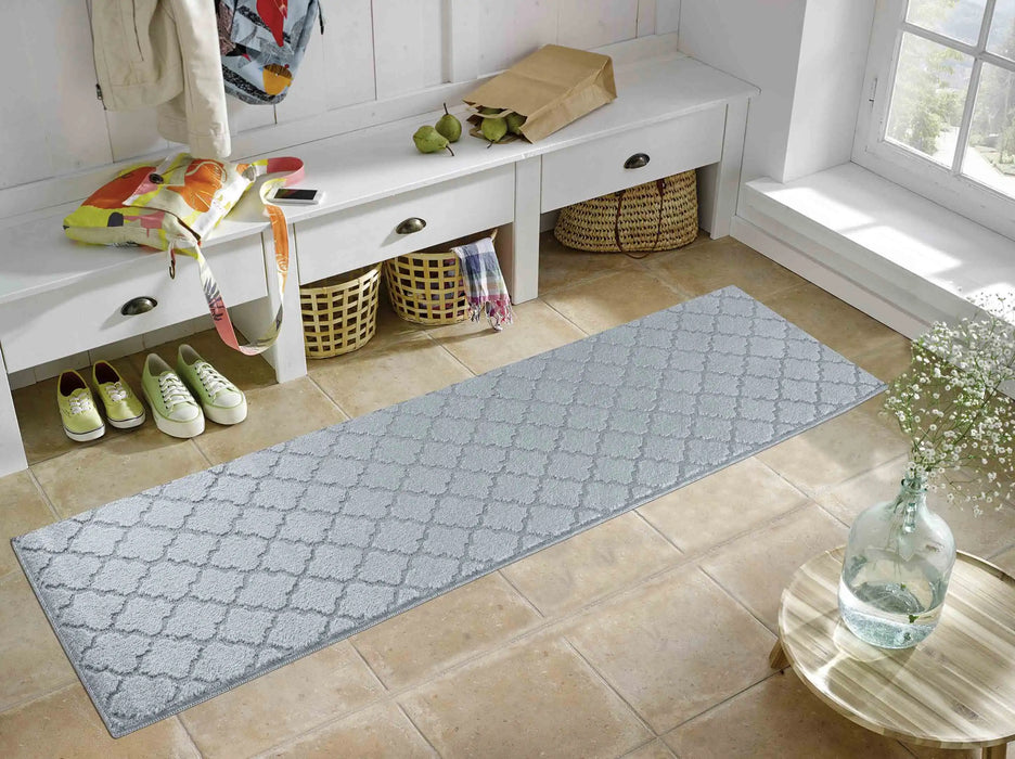 Serdim Rugs washable 9mm gel back trellis dark grey Grey Living Room Geometric Rug.