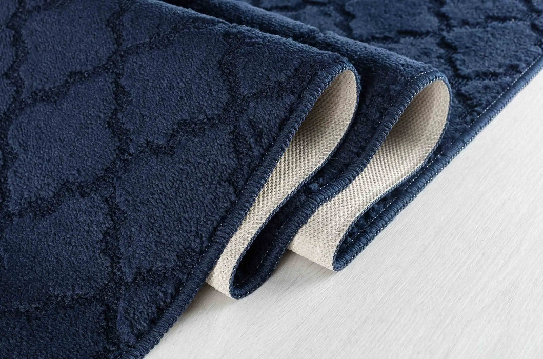 Serdim Rugs washable 9mm gel back trellis navy Blue, Navy Living Room Geometric Rug.