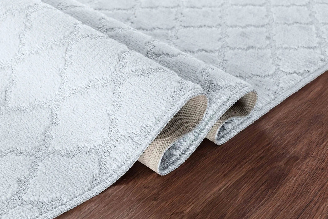 Serdim Rugs washable 9mm gel back trellis silver Grey Living Room Geometric Rug.