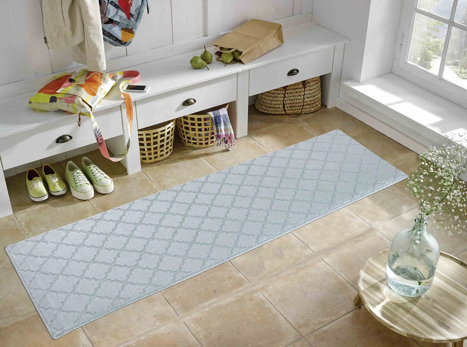 Serdim Rugs washable 9mm gel back trellis silver Grey Living Room Geometric Rug.