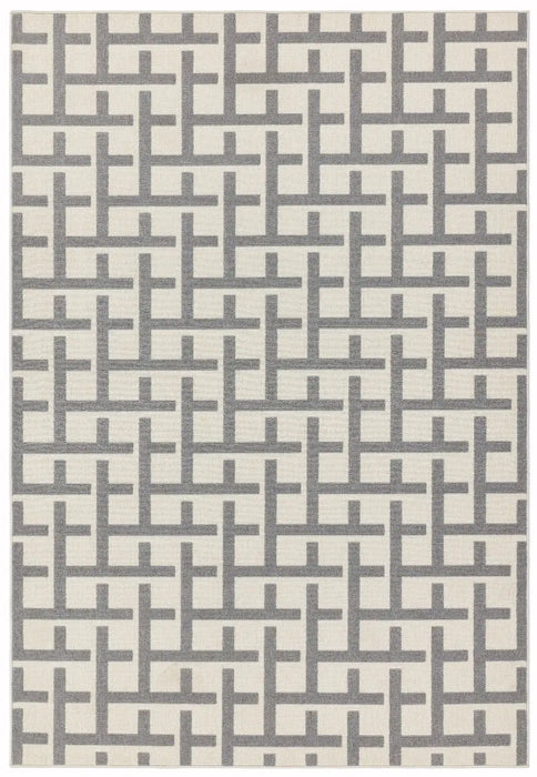 Asiatic antibes an03 white grey grid Grey, Ivory Living Room Geometric Rug.