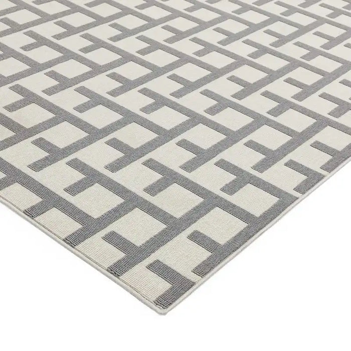 Asiatic antibes an03 white grey grid Grey, Ivory Living Room Geometric Rug.