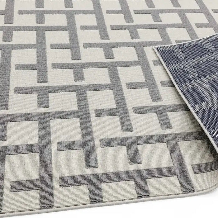 Asiatic antibes an03 white grey grid Grey, Ivory Living Room Geometric Rug.