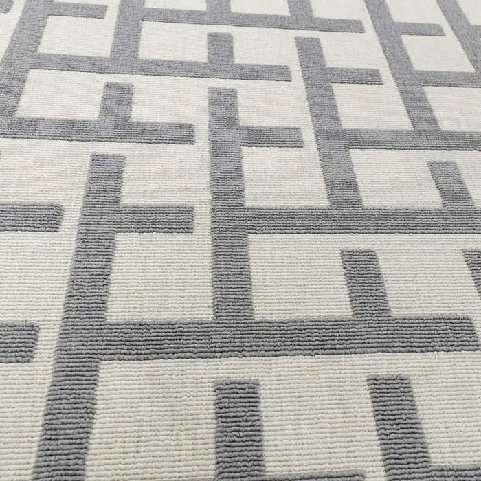 Asiatic antibes an03 white grey grid Grey, Ivory Living Room Geometric Rug.