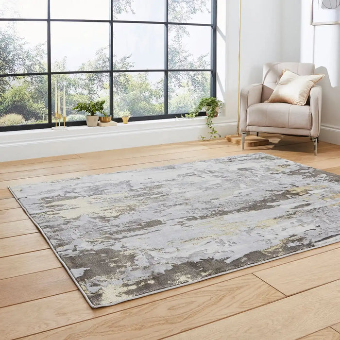 Think Rugs apollo gr580 grey gold Grey, Yellow Living Room  Rug.