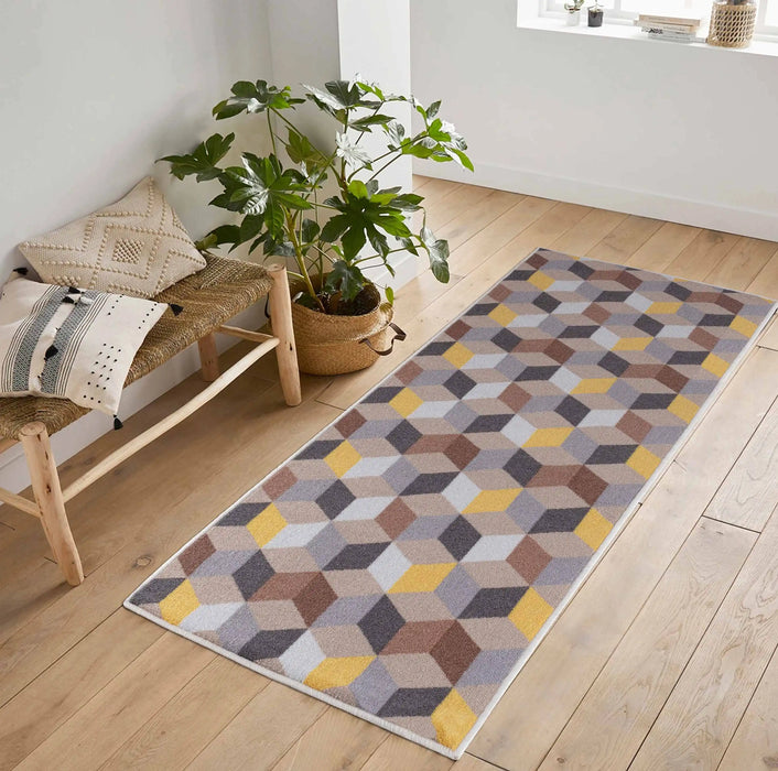 Serdim Rugs gel back arrow gold Brown, Yellow, Multicoloured Living Room Geometric Rug.