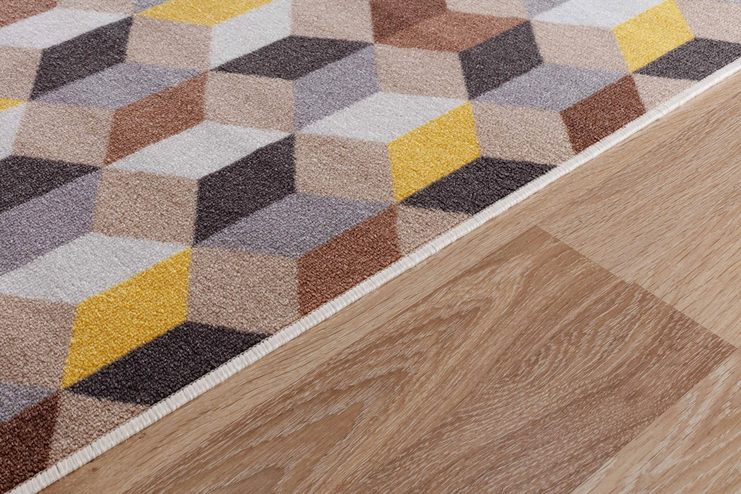 Serdim Rugs gel back arrow gold Brown, Yellow, Multicoloured Living Room Geometric Rug.