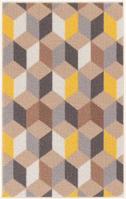 Serdim Rugs gel back arrow gold Brown, Yellow, Multicoloured Living Room Geometric Rug.