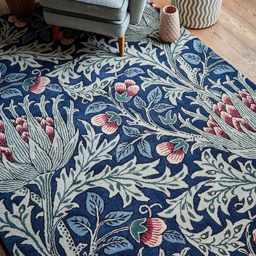 Morris & Co morris and co artichoke mineral 127108 Blue, Multicoloured Living Room Wool Rug.