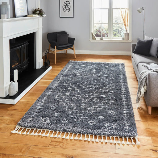 Think Rugs aspen 1537 grey ivory Grey, Ivory Living Room Shaggy Rug.