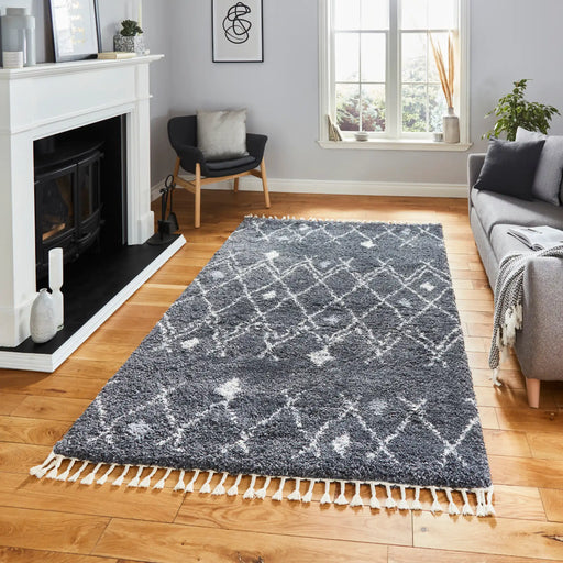 Think Rugs aspen 1799 grey ivory Grey, Ivory Living Room Shaggy Rug.