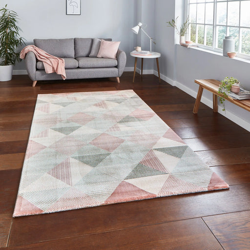 Think Rugs aurora think 53514 grey rose Grey, Pink Living Room Geometric Rug.