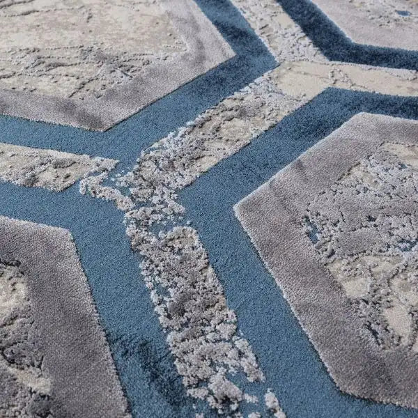 Asiatic aurora au19 hexagon Blue, Grey Living Room  Rug.