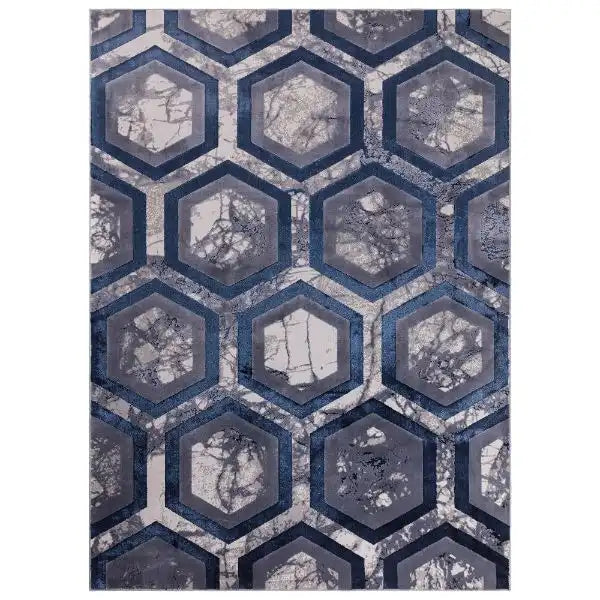 Asiatic aurora au19 hexagon Blue, Grey Living Room  Rug.