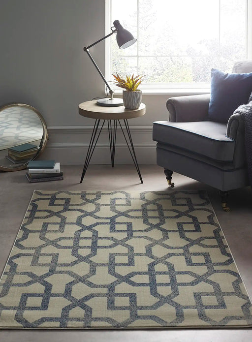 Origins artic avanti cream blue Blue, Ivory Living Room Geometric Rug.