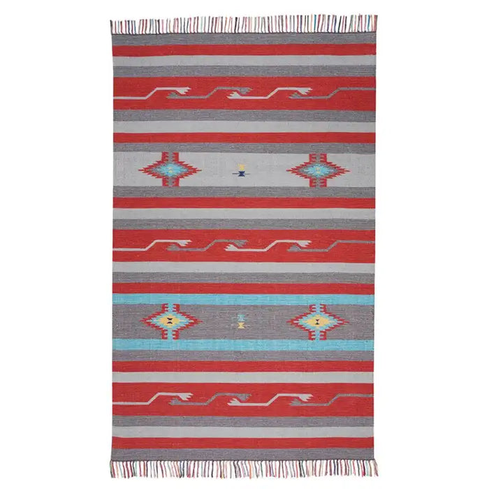 Nourison baja baj01 grey red Grey, Red Living Room Geometric Rug.