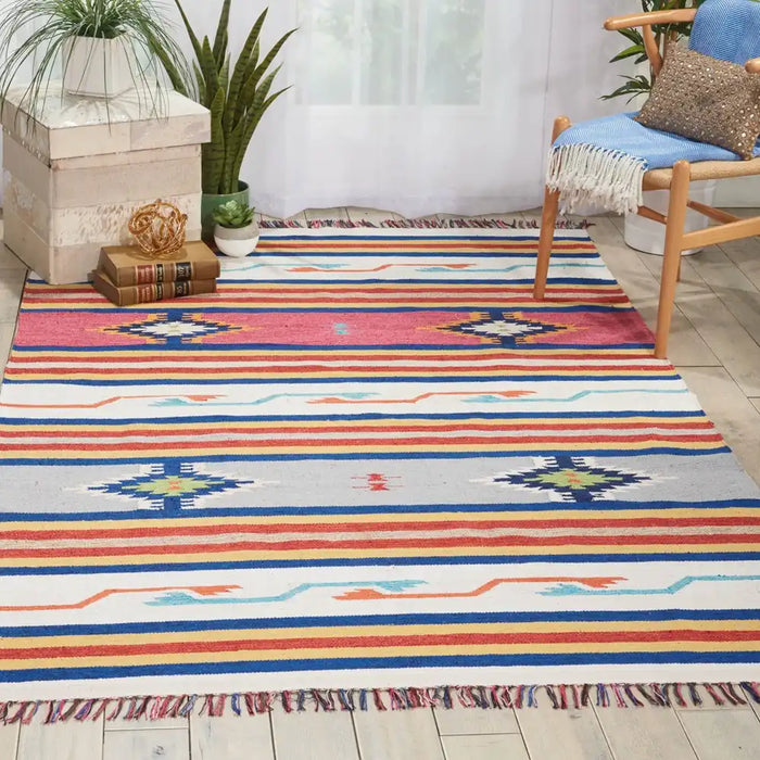 Nourison baja baj01 ivory Ivory, Multicoloured Living Room Geometric Rug.