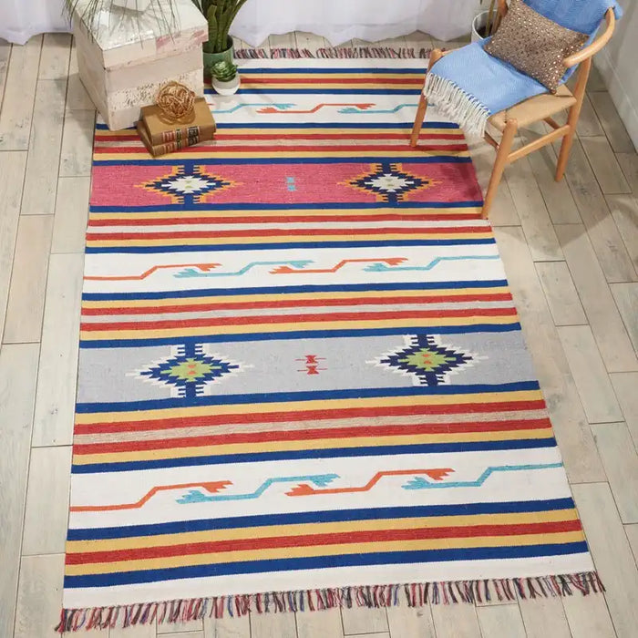 Nourison baja baj01 ivory Ivory, Multicoloured Living Room Geometric Rug.