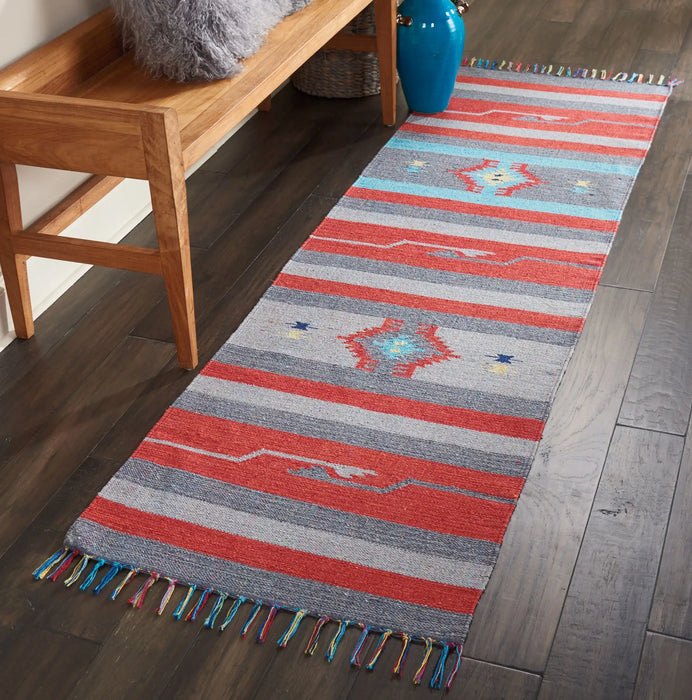 Nourison baja baj01 grey red Grey, Red Living Room Geometric Rug.
