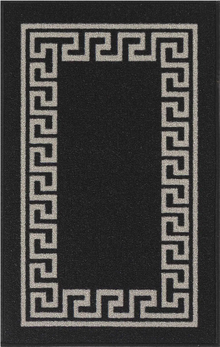 Serdim Rugs gel back 413 black Black Living Room Geometric Rug.