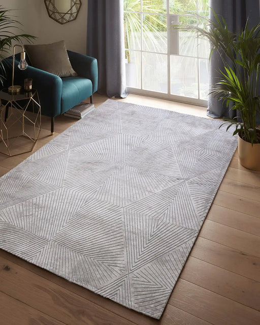 Clarke & Clarke blaize silver Grey Living Room Geometric Rug.
