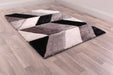 URCO 3d carved blazon grey Grey, Black Living Room Geometric Rug.