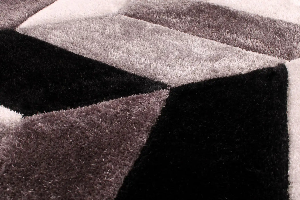 URCO 3d carved blazon grey Grey, Black Living Room Geometric Rug.