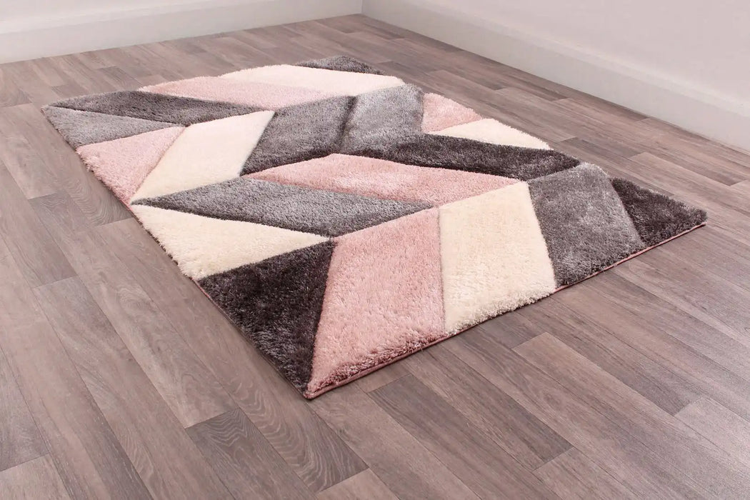 URCO 3d carved blazon blush Grey, Pink Living Room Geometric Rug.