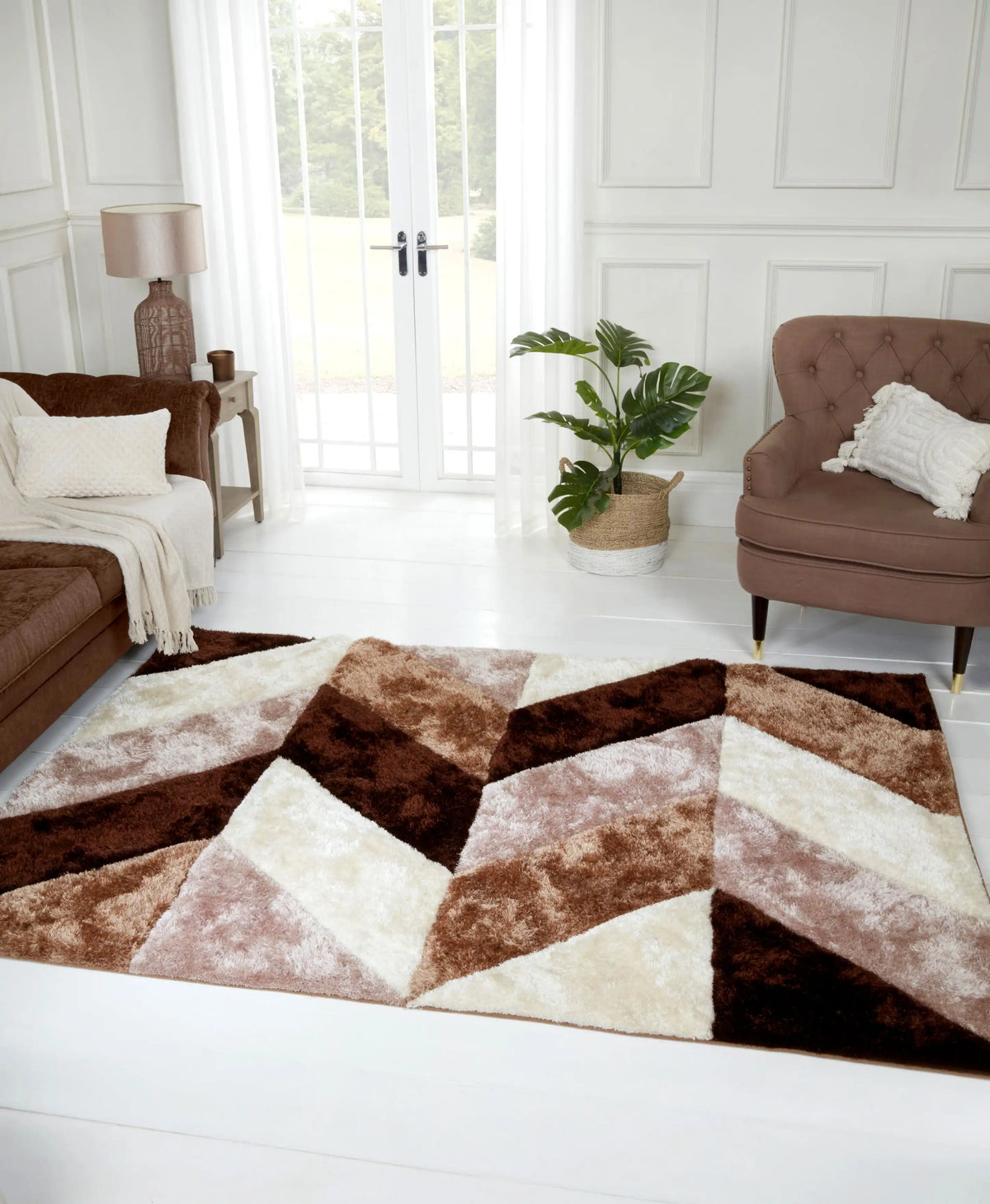3D Carved Blazon Natural Brown, Multicoloured Rug — RugsDirect Online