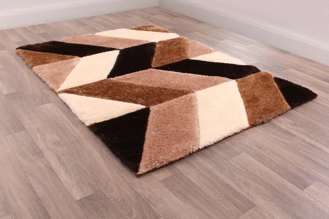 URCO 3d carved blazon natural Brown, Multicoloured Living Room Geometric Rug.