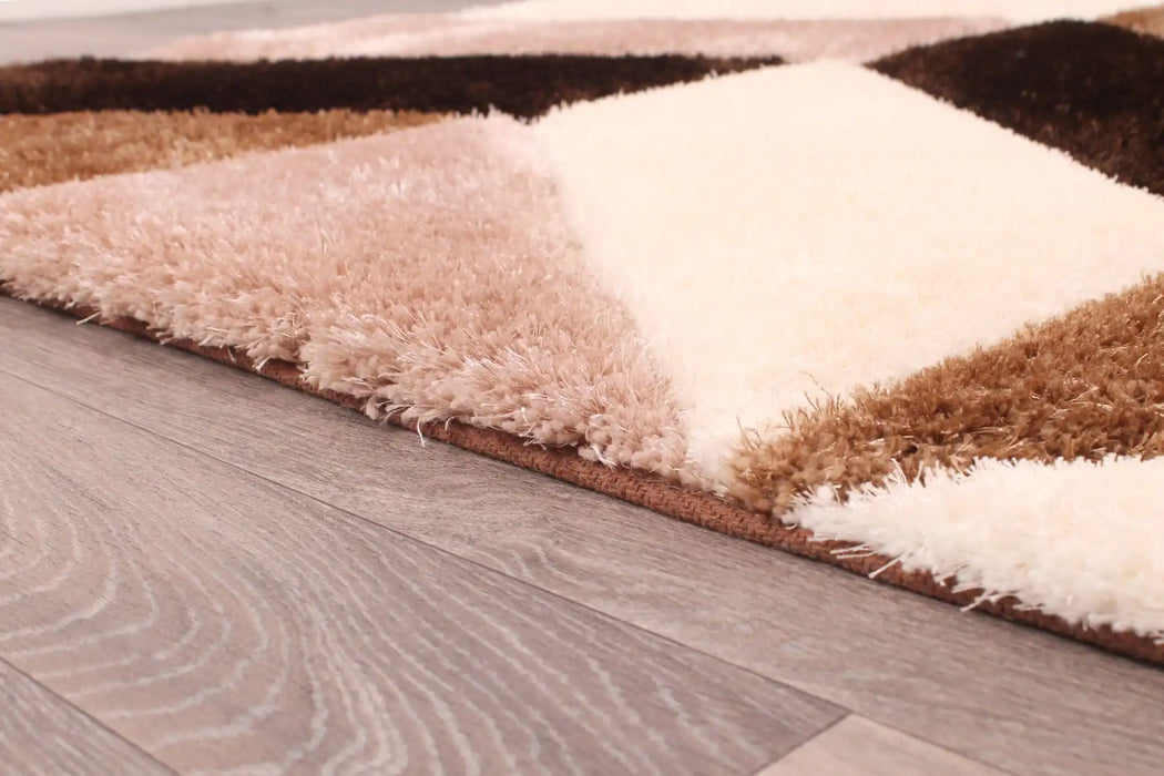 URCO 3d carved blazon natural Brown, Multicoloured Living Room Geometric Rug.