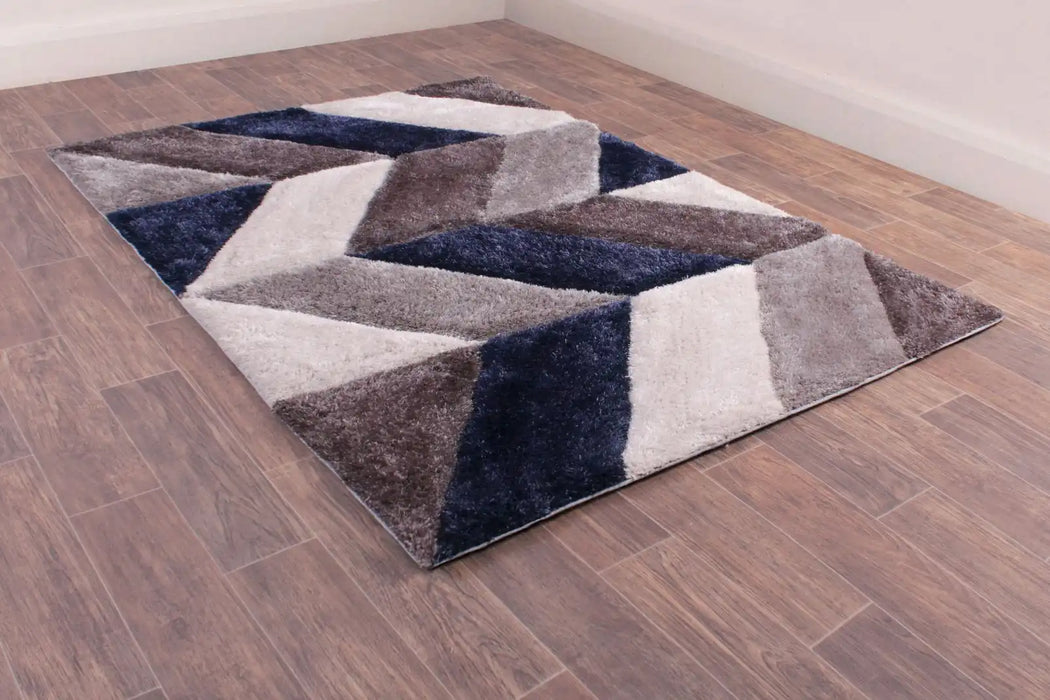 URCO 3d carved blazon navy Blue, Navy Living Room Geometric Rug.