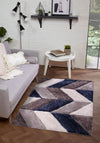 URCO 3d carved blazon navy Blue, Navy Living Room Geometric Rug.