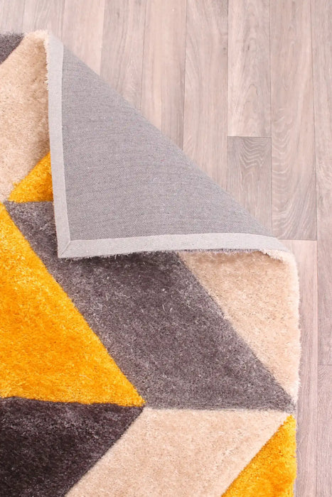 URCO 3d carved blazon ochre Yellow, Multicoloured Living Room Geometric Rug.