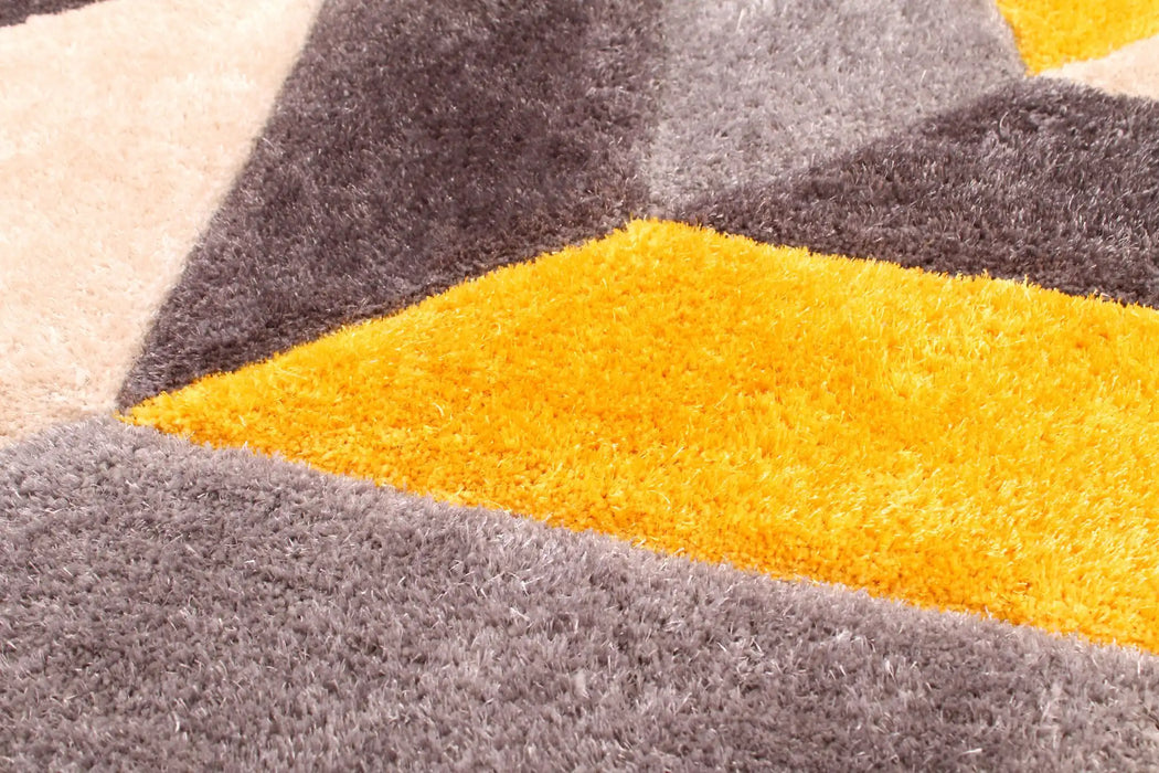 URCO 3d carved blazon ochre Yellow, Multicoloured Living Room Geometric Rug.