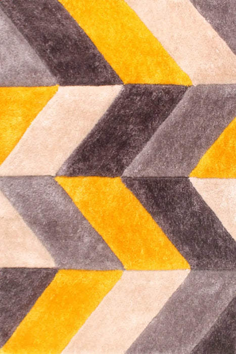 URCO 3d carved blazon ochre Yellow, Multicoloured Living Room Geometric Rug.