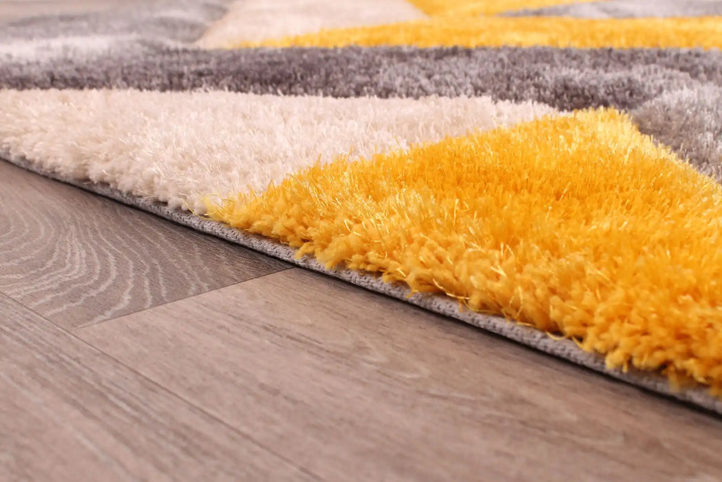 URCO 3d carved blazon ochre Yellow, Multicoloured Living Room Geometric Rug.