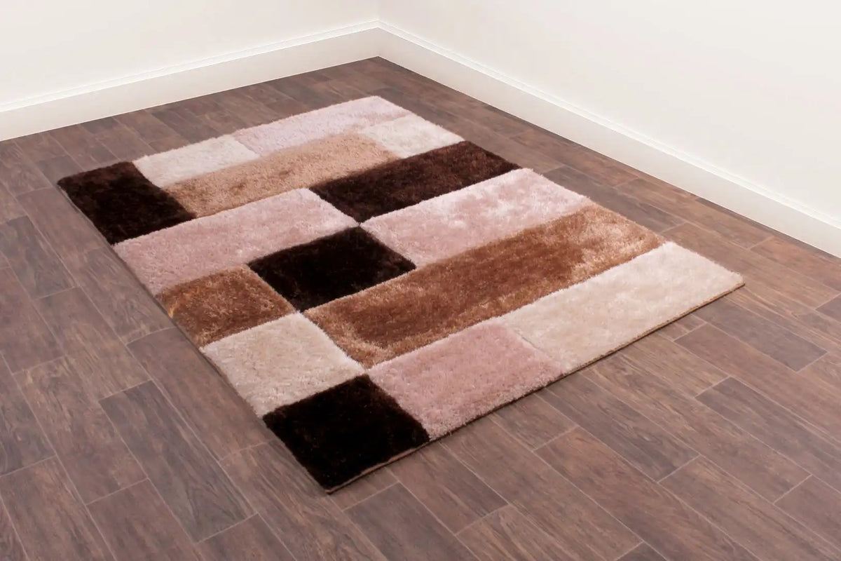 3D Carved Blocks Natural Beige, Multicoloured Rug — RugsDirect Online